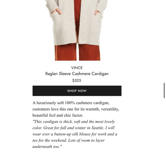 Like-New EUC VINCE Raglan Sleeve 100% Cashmere Cardigan in dove - Picture 11 of 13